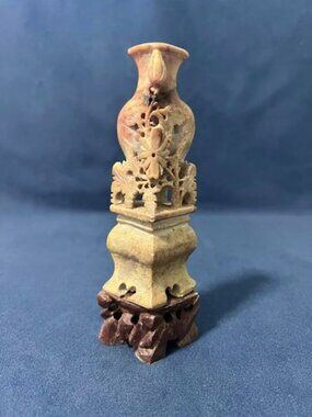 Vintage 6.25" Tall Chinese Hand Carved Soapstone Bud Vase - Soapstone